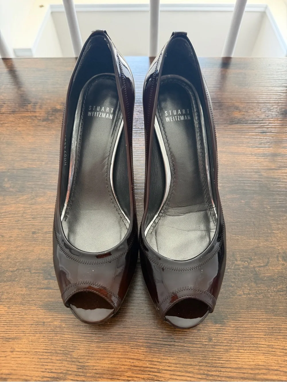 Stuart Weitzman Black Patent Leather Round-Toe Pumps